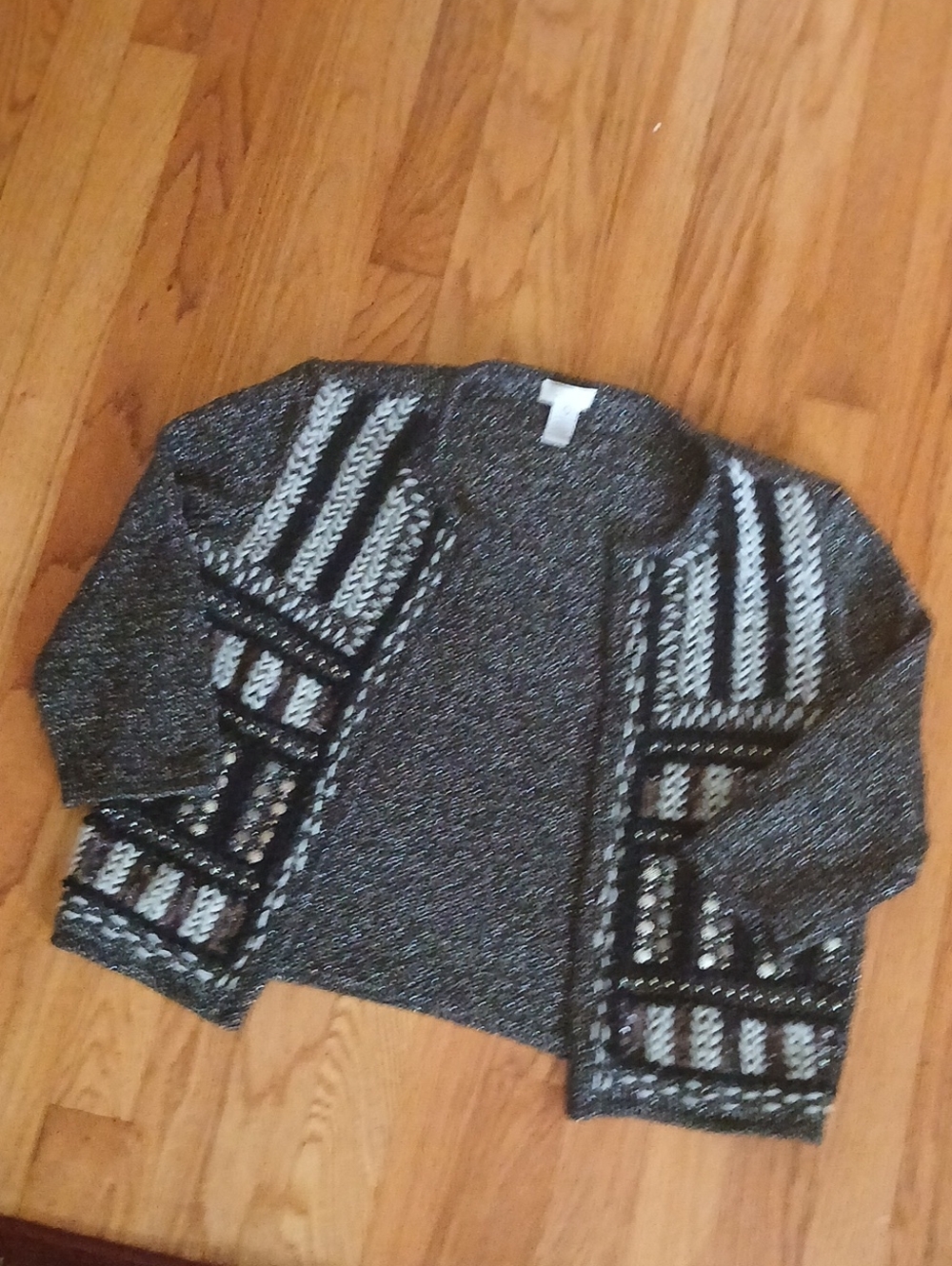 Chico's Geneva Glitz Black and Silver  Metallic Knit Cardigan ■Chico's Size 0